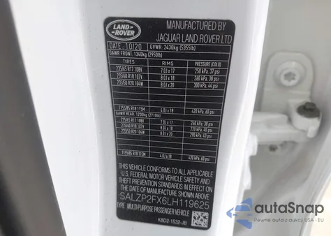 2020 Land Rover Range Rover Evoque Se from USA, damaged, VIN SALZP2FX6LH119625